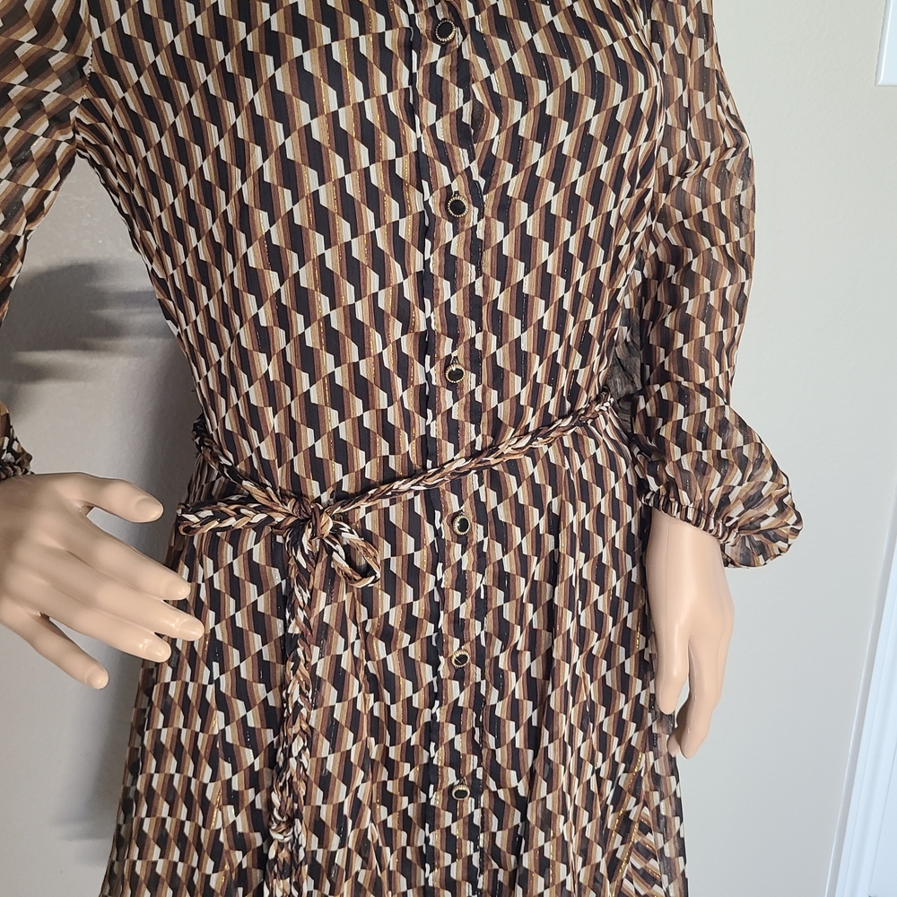 Zara Brown Geometric Long Sleeve Shirt Dress - Picture 4 of 10